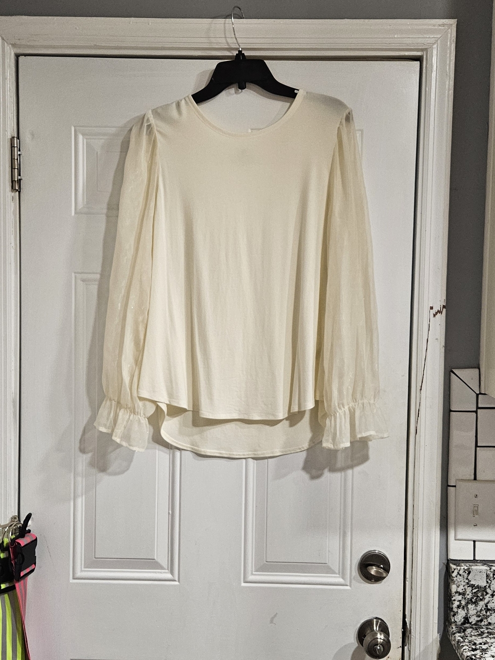 Cupio Cream Sheer-Sleeve Ruffle Cuff Top